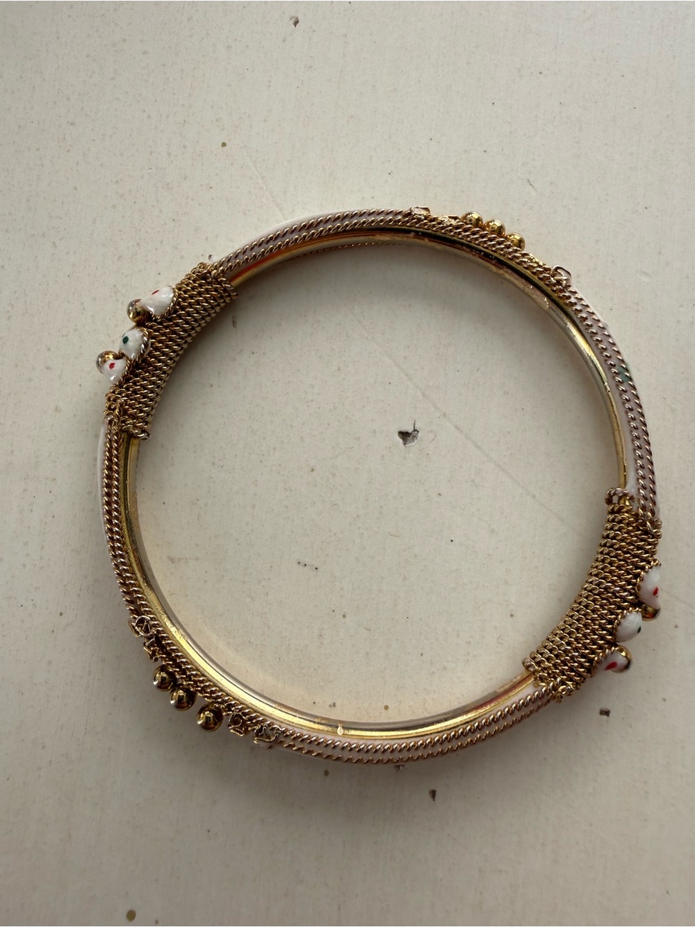 Gold-Tone Women’s Bangle Bracelet with Bead Accents